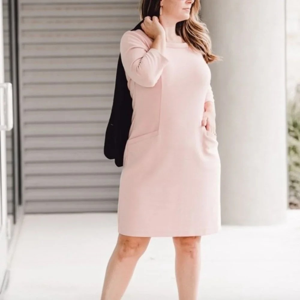 Boden Jasmine Ottoman 3/4 Sleeve Ribbed Dress Blush Pink-Women's Size 8R- Preppy